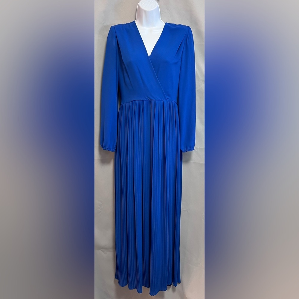 Vtg 60s Women’s‎ Pleated Maxi Dress Miss Elliette Dress Sz 8 XS Blue